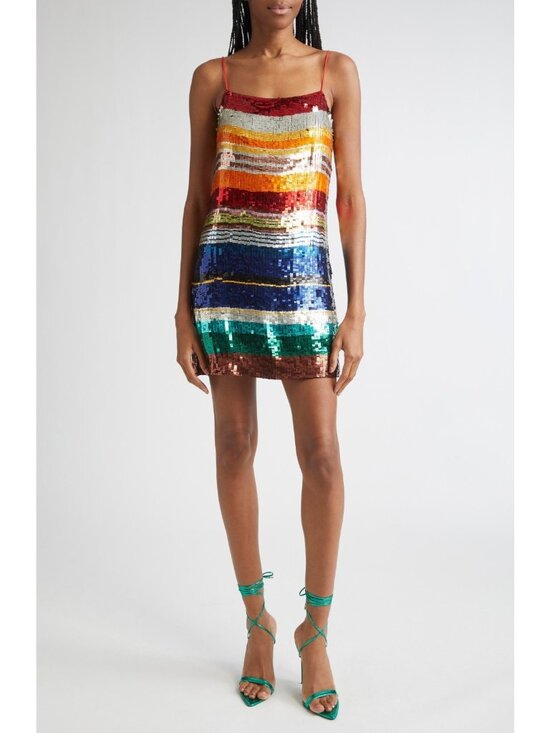 Alice + Olivia Dresses & Skirts - Alice + Olivia Bridget Women Rainbow Stripe Sequin Mini Dress Multicolor Size 8
